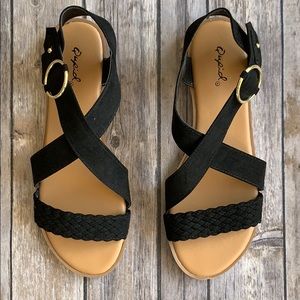 NIB Black Faux Suede Sandals size 9